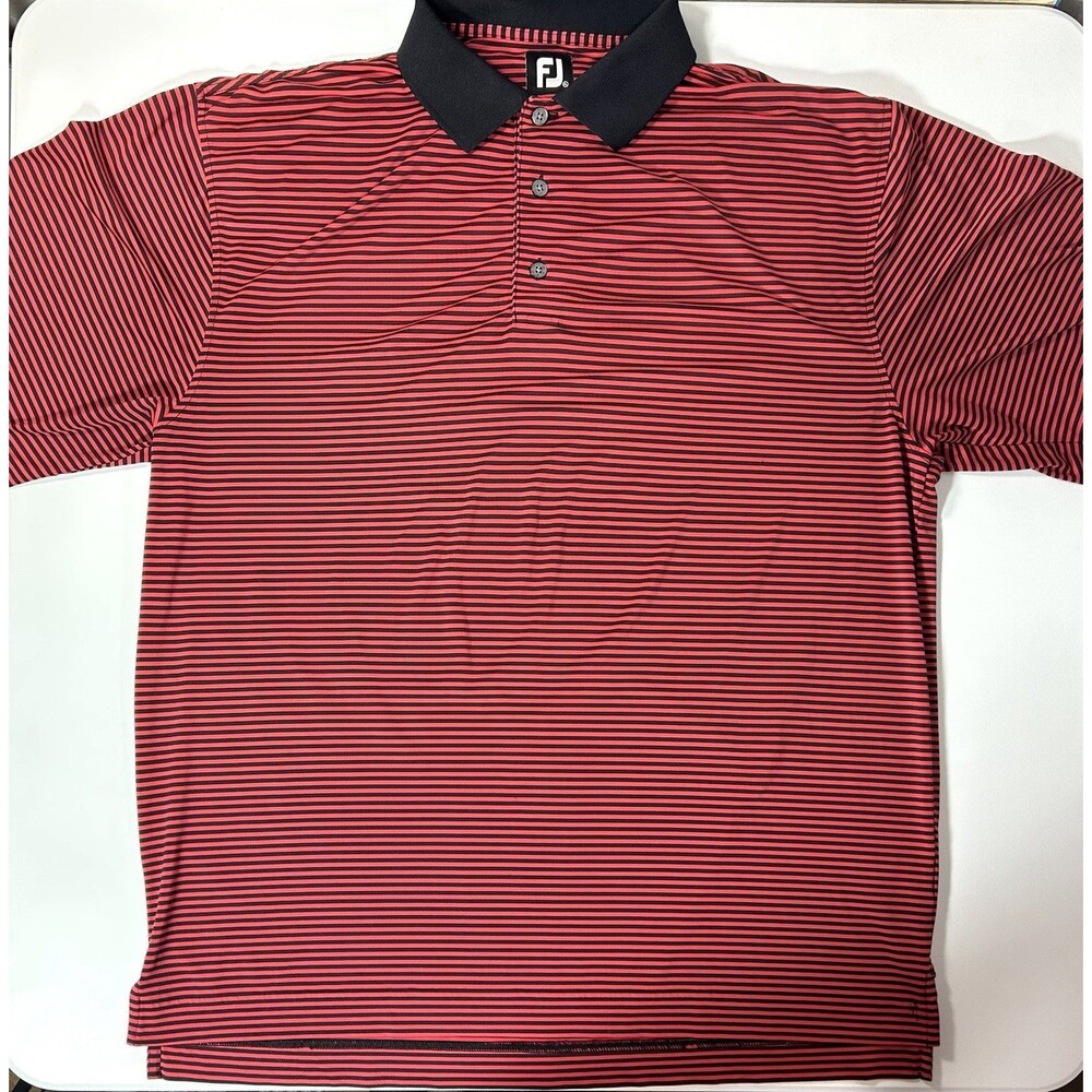 Footjoy Shirt Men XL Red Black Striped Polo Golf Performance Birkdale Club